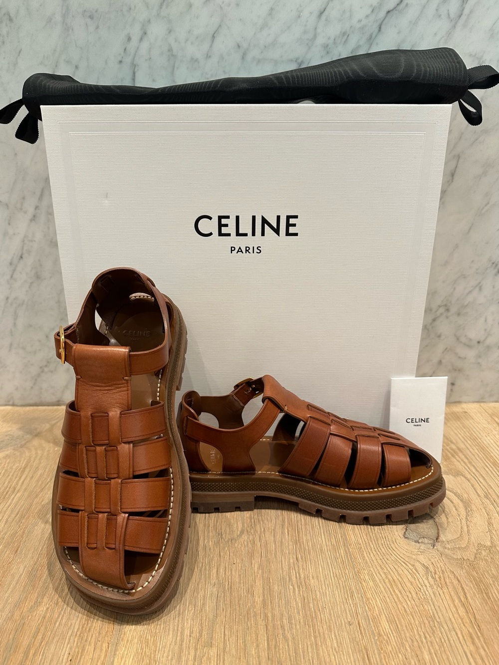 Celine Fisherman Sandals in Brown Leather